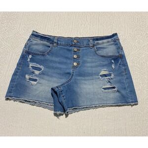 Wonder Nation Jean Shorts‎ Girls 18 Blue Denim Cutoff Frayed Distressed Pull-on
